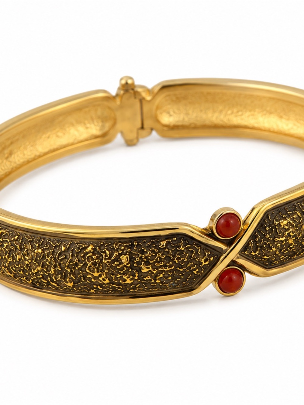 Balenciaga Paris Vintage Gold Black Enamel Red Cabochon Bangle Bracelet 41.1g - Picture 2 of 6